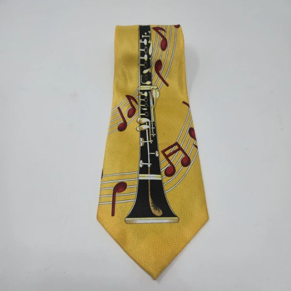 Cissa Men's Necktie Clarinet Music Note Motif Yellow Novelty Silk‎ Feel